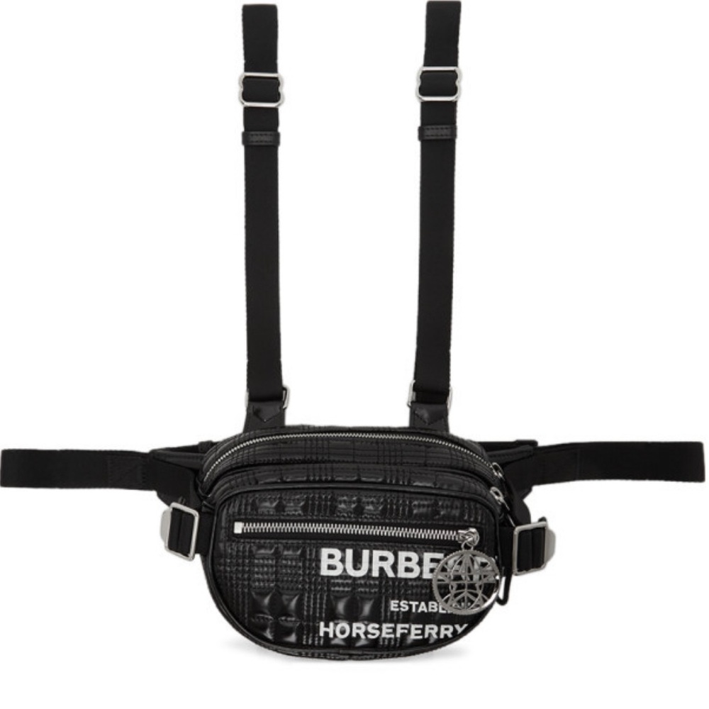 BURBERRY Black Leather Horseferry Print Cannon Belt Pack Bag NWT